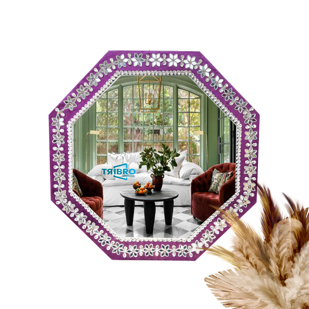 TriBro Octagone dazzling Silver Designing Handmade Wall Mirror