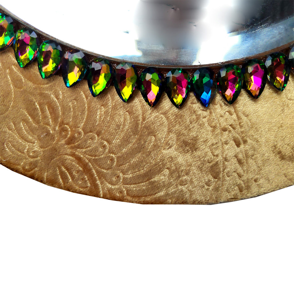 TriBro Round Shape Golden Handmade wall Mirror closeup