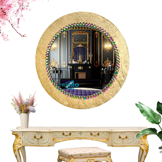 TriBro Round Shape Golden Handmade wall Mirror