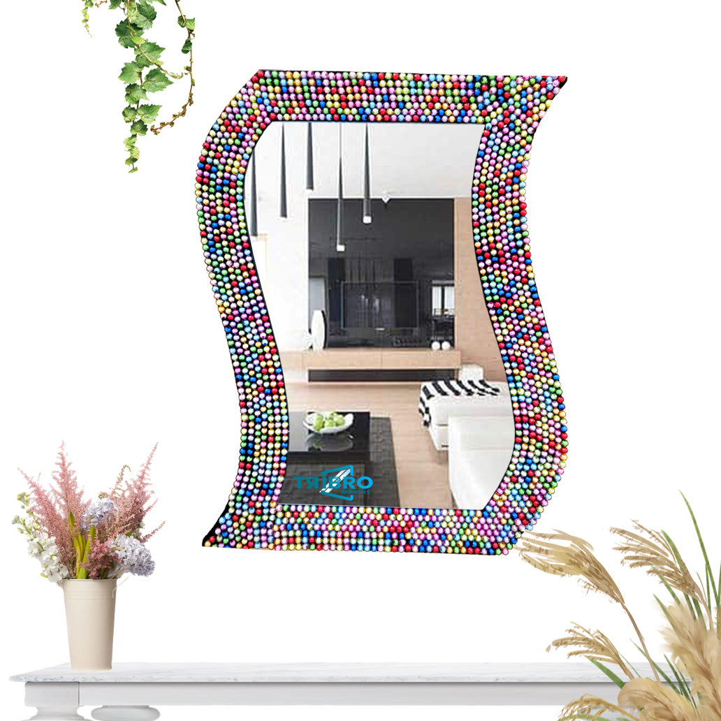 TriBro S-Shape Beautiful Mixed Color Beads Hadmande Wall Mirror