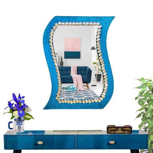 TriBro S-Shape Handmade Mirror in blue and Gold Color