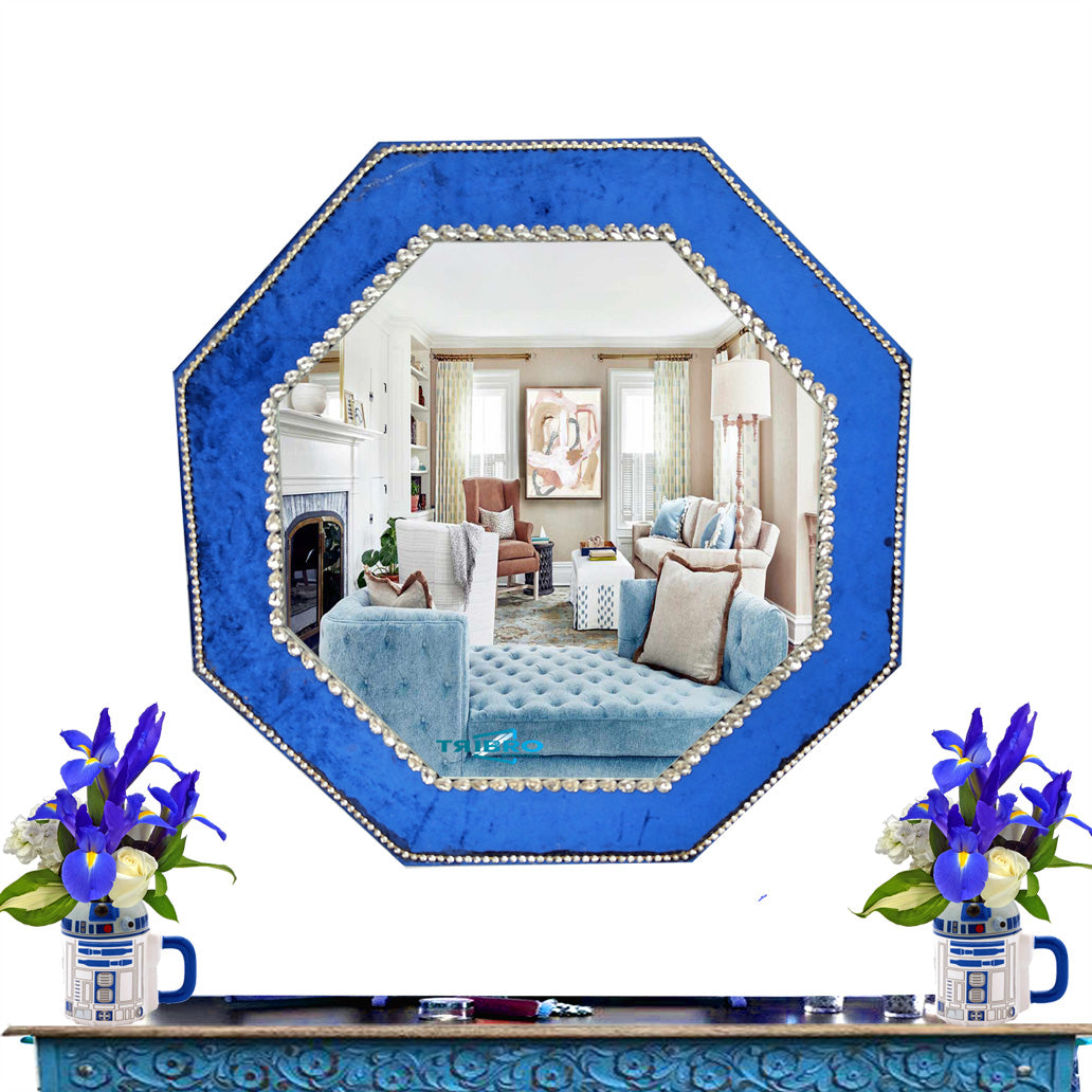 TriBro Octagon COOL LOOK Handmade Wall Mirror wuth Blue and Silver color